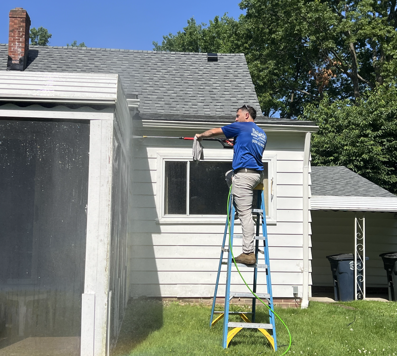 Commercial pressure washing exterior surface